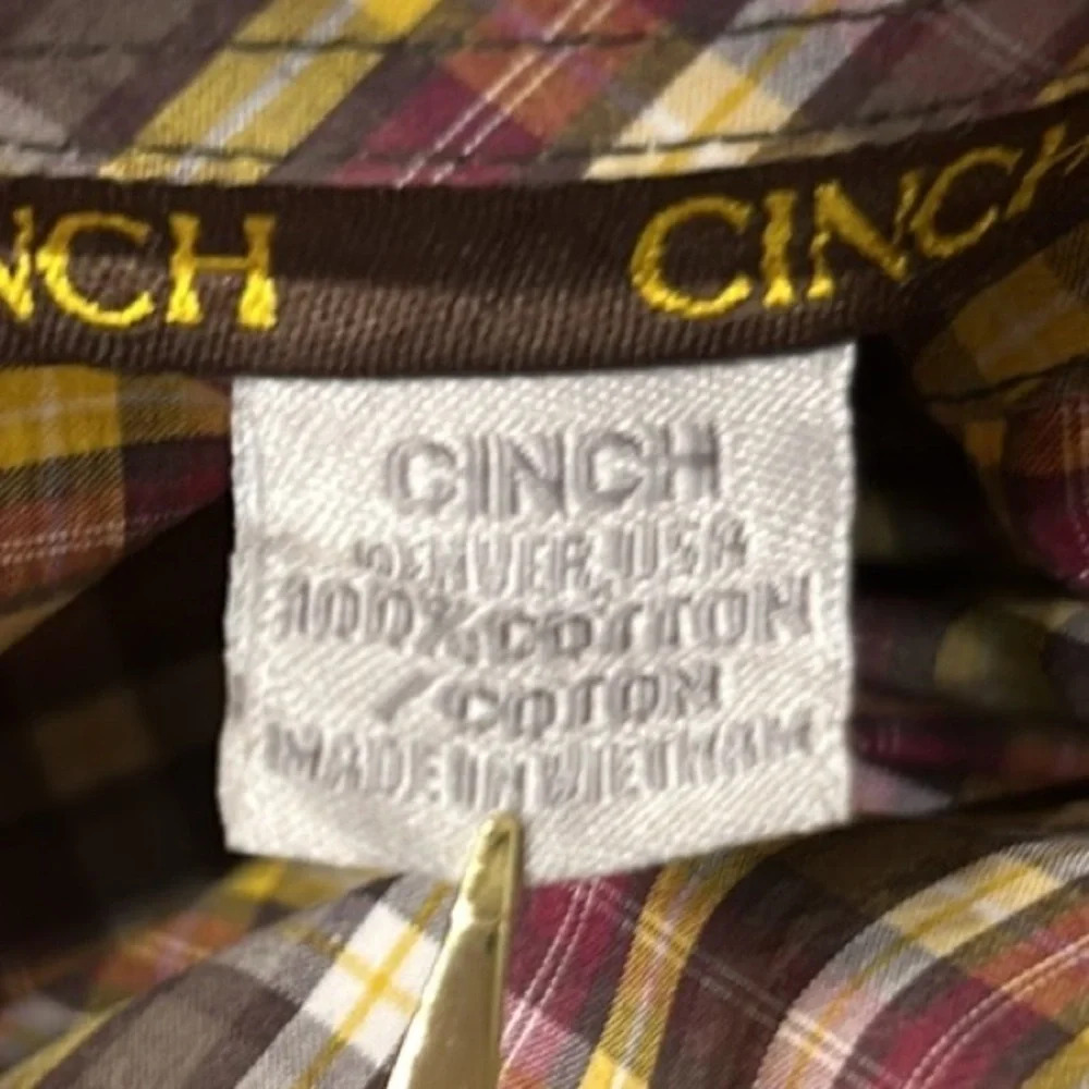Cinch Western Cotton Plaid Button Down Short Sleeve Shirt Men’s Size Medium - Picture 6 of 7